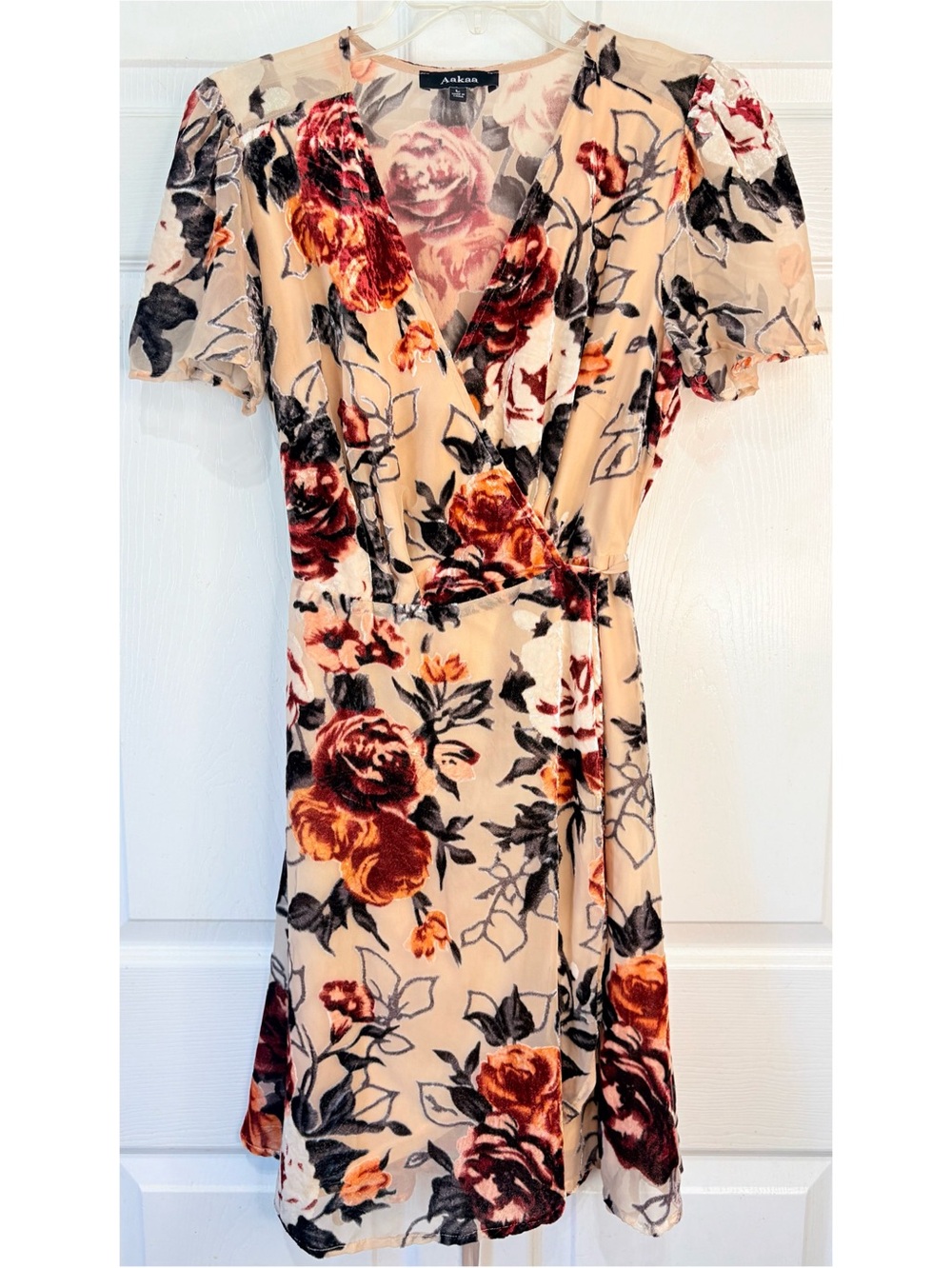 Aakaa Velvet Burnout Floral Flutter Sleeve Fairycore Wrap Dress Size Large